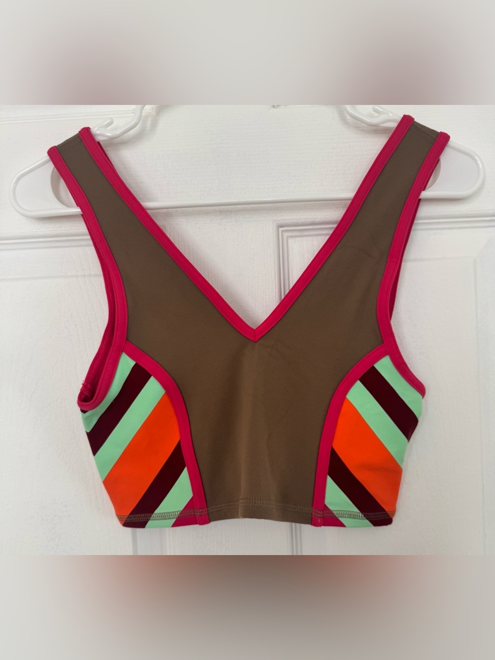 FP Movement Sports Bra — Brown with Neon Pink, Orange & Mint Accents